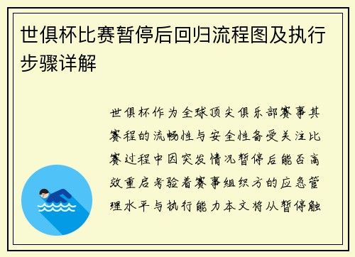 世俱杯比赛暂停后回归流程图及执行步骤详解